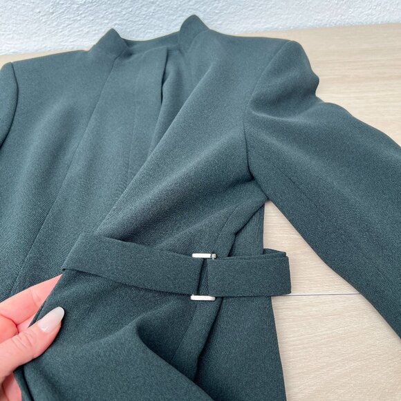 Alfani Military-Style Long Line Jacket Mandarin Collar Deep Green Size 8 Petite - Picture 9 of 16